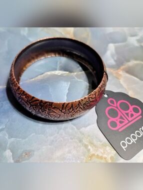 Paparazzi Copper-Tone Embossed Floral Bangle - Copper Brown